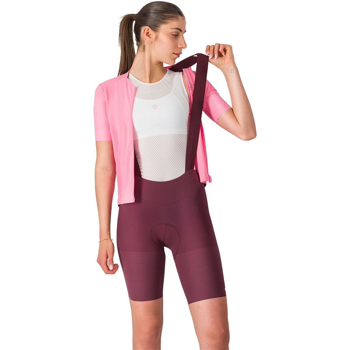 Image of Castelli Premio Evo DT Bib Short - Women's Deep Bordeaux/Rosa Giro, XL