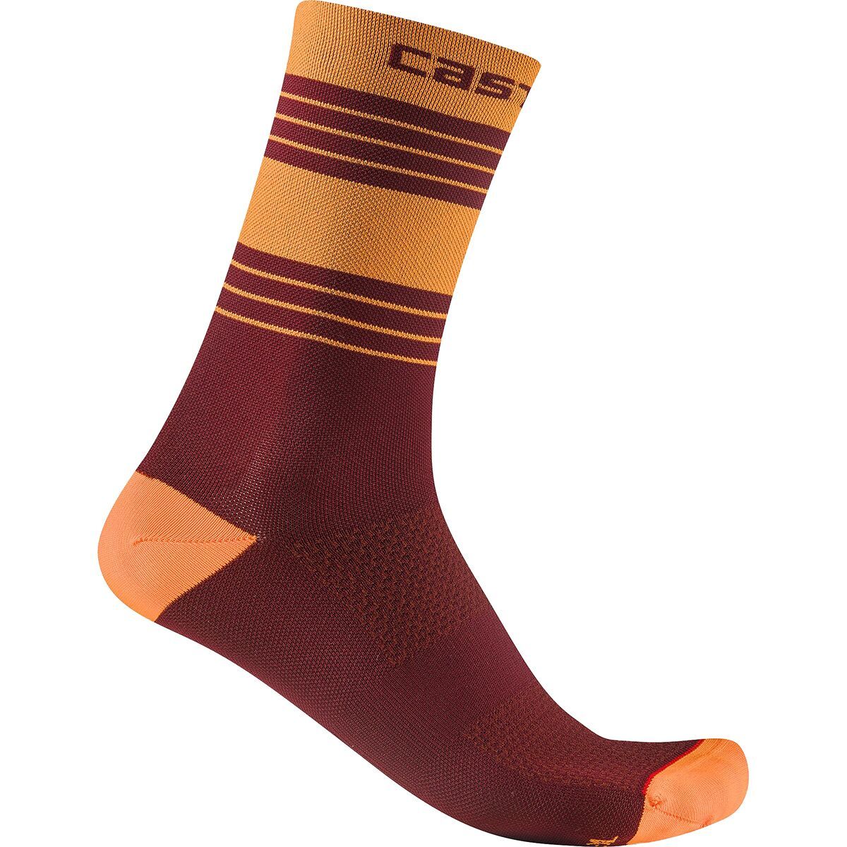 Image of Castelli Simbolo 15 Sock Vivid Orange/Deep Bordeaux, S/M