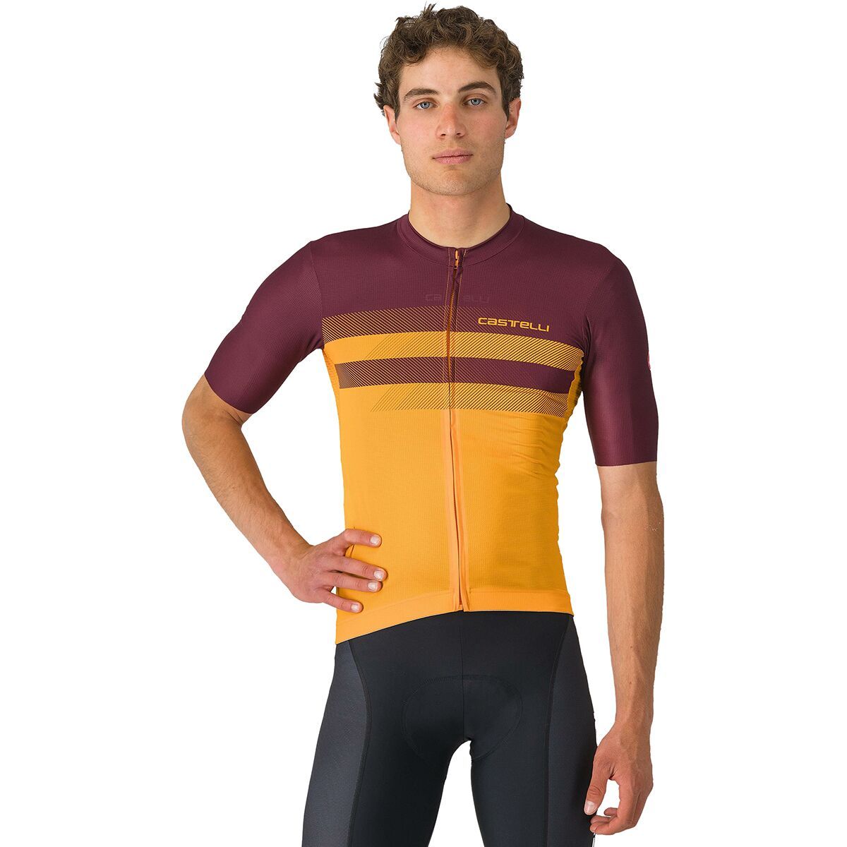 Castelli Simbolo Short-Sleeve Jersey - Men's Vivid Orange/Deep Bordeaux, S