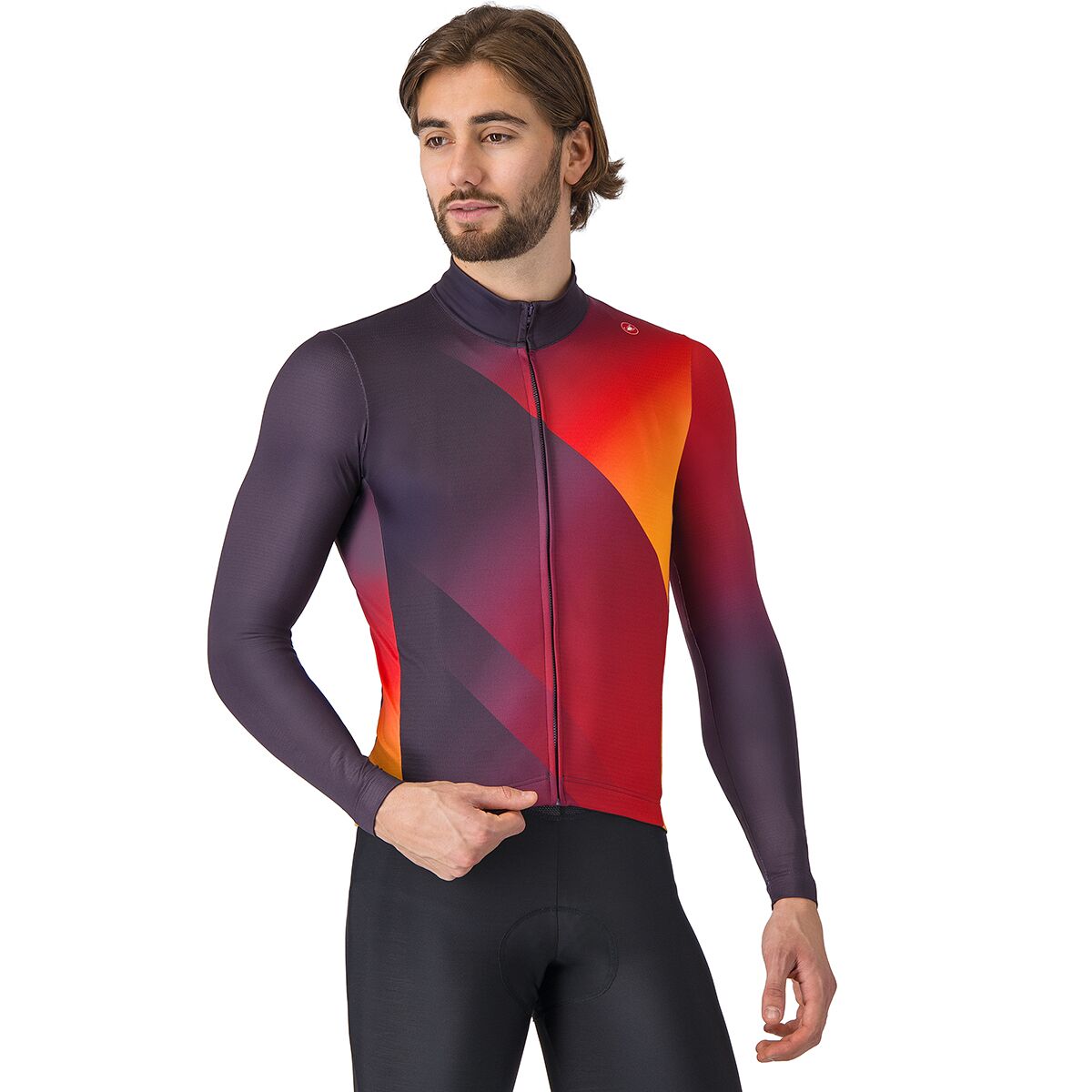 Image of Castelli Amplify Thermal Jersey - Men's Dark Night Shade/Red/Vivid Orange, S