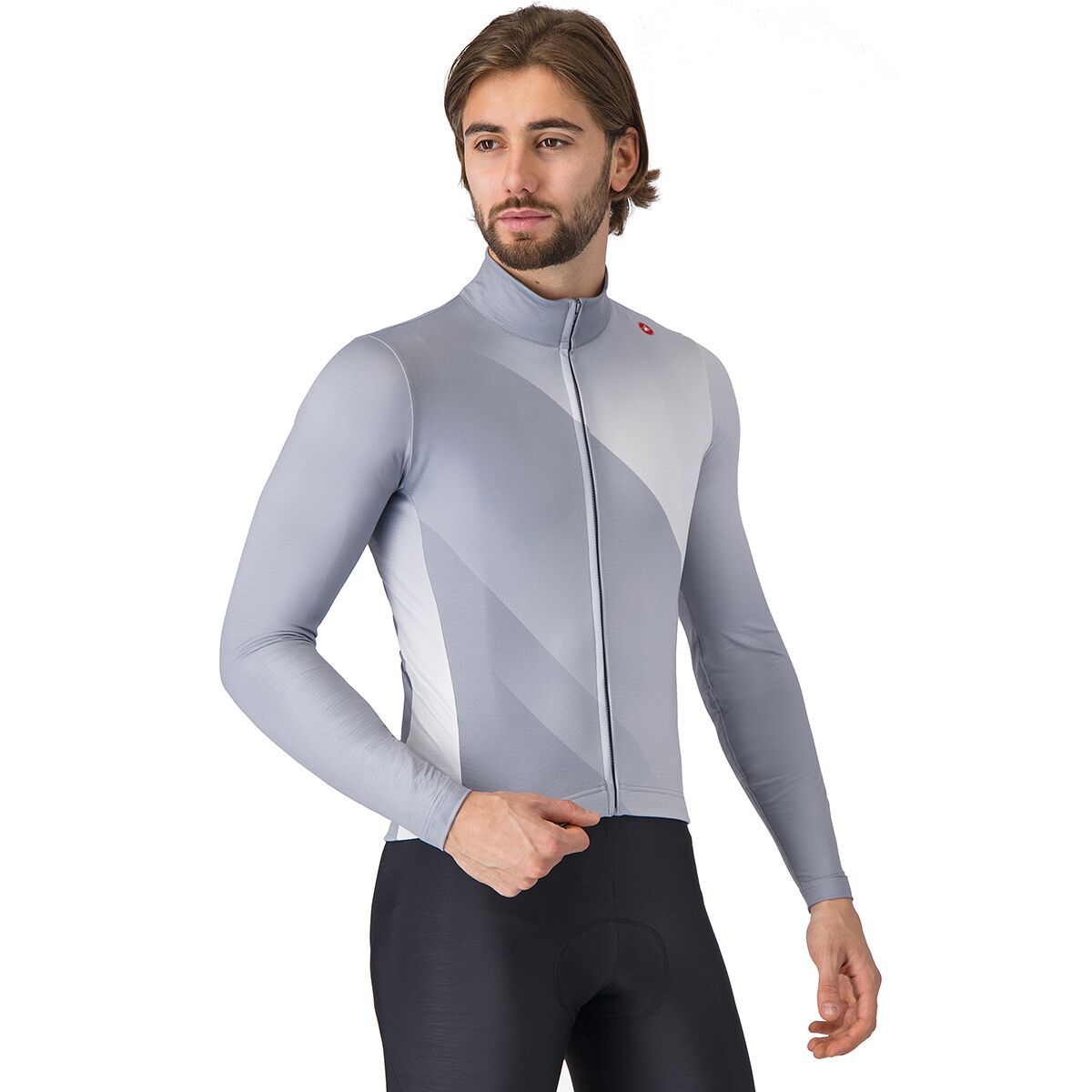 Image of Castelli Amplify Thermal Jersey - Men's Vortex Gray/Silver Gray/White, M