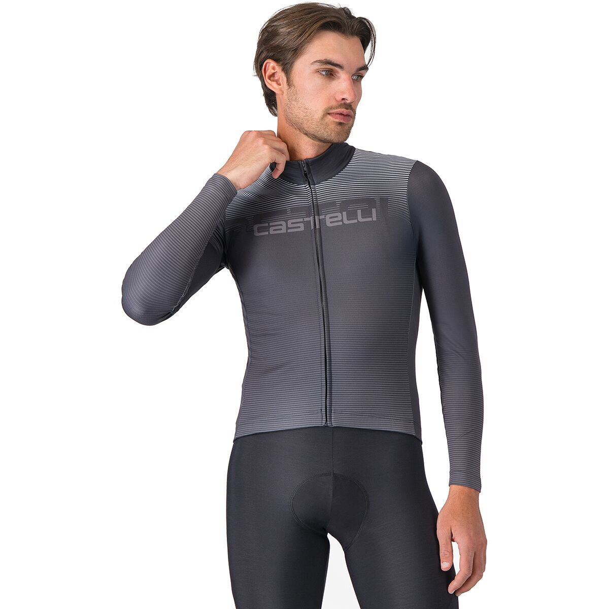 Image of Castelli Apice Thermal Jersey - Men's Dark Gray/Smoky Gray/Silver Gray, XXL