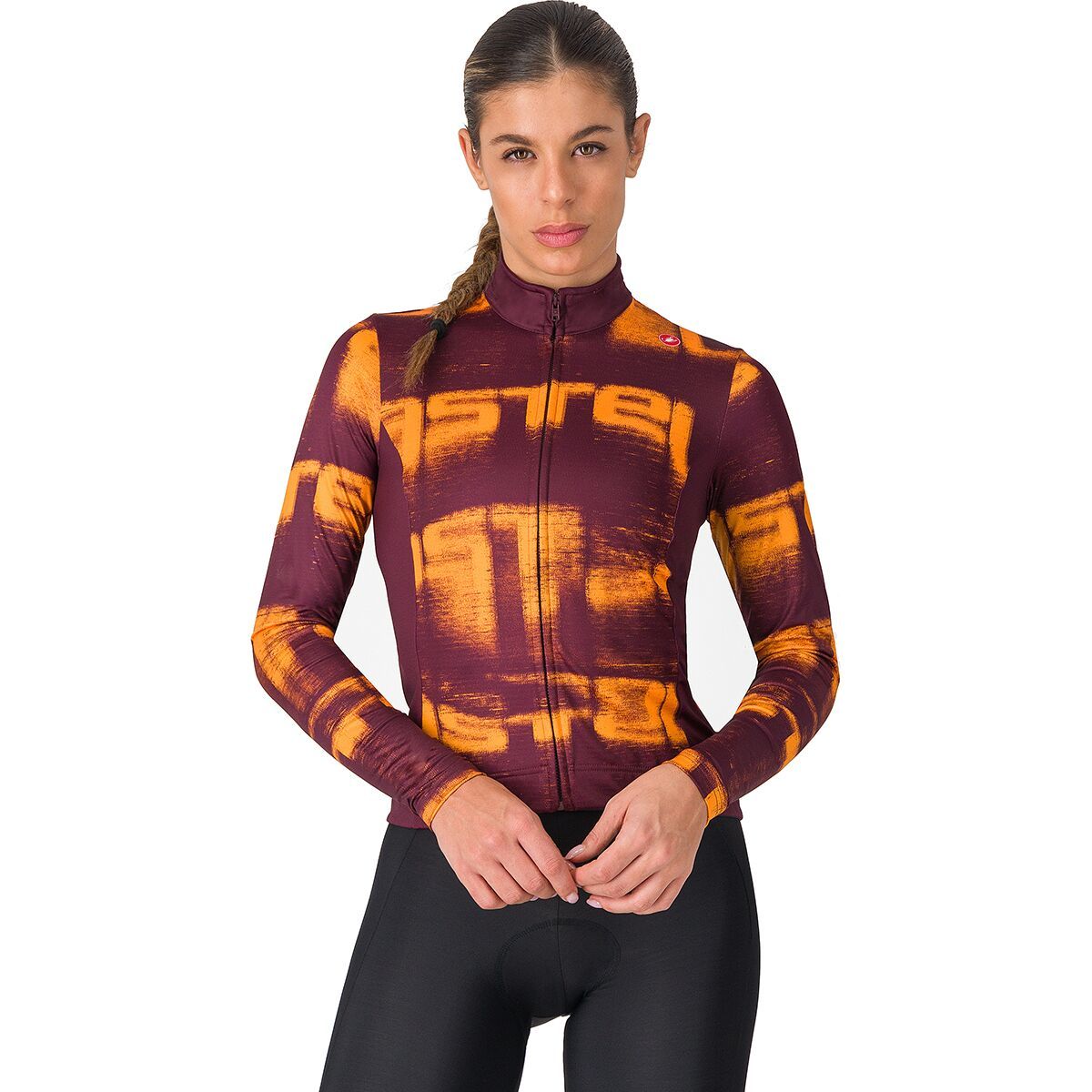 Image of Castelli Blur Thermal Jersey - Women's Deep Bordeaux/Vivid Orange, M