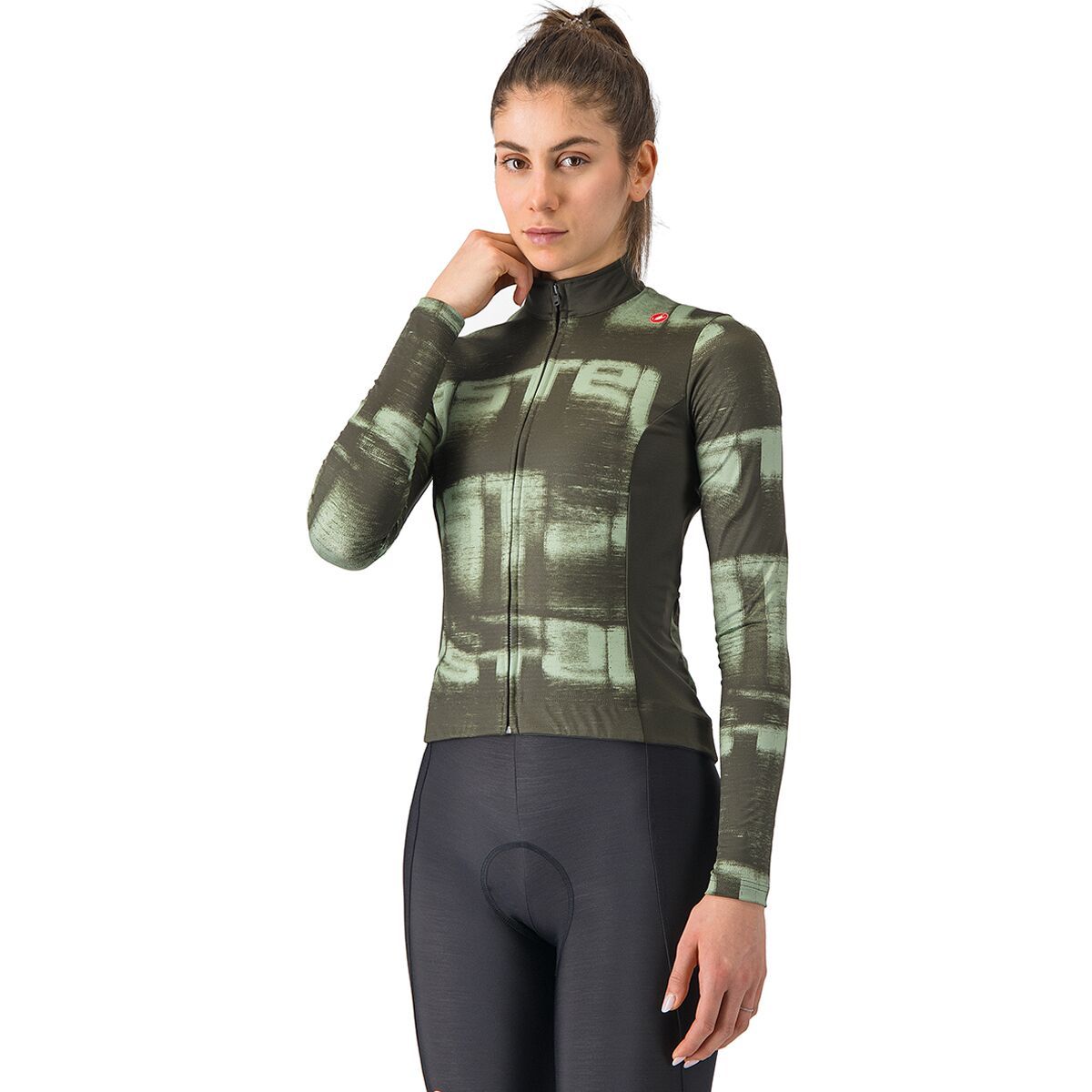 Image of Castelli Blur Thermal Jersey - Women's Deep Green/Green Pepper, XL