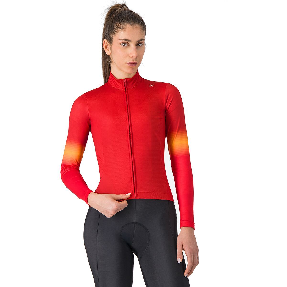 Image of Castelli Corso Thermal Jersey - Women's Rich Red/Hibiscus/Vivid Orange, XS