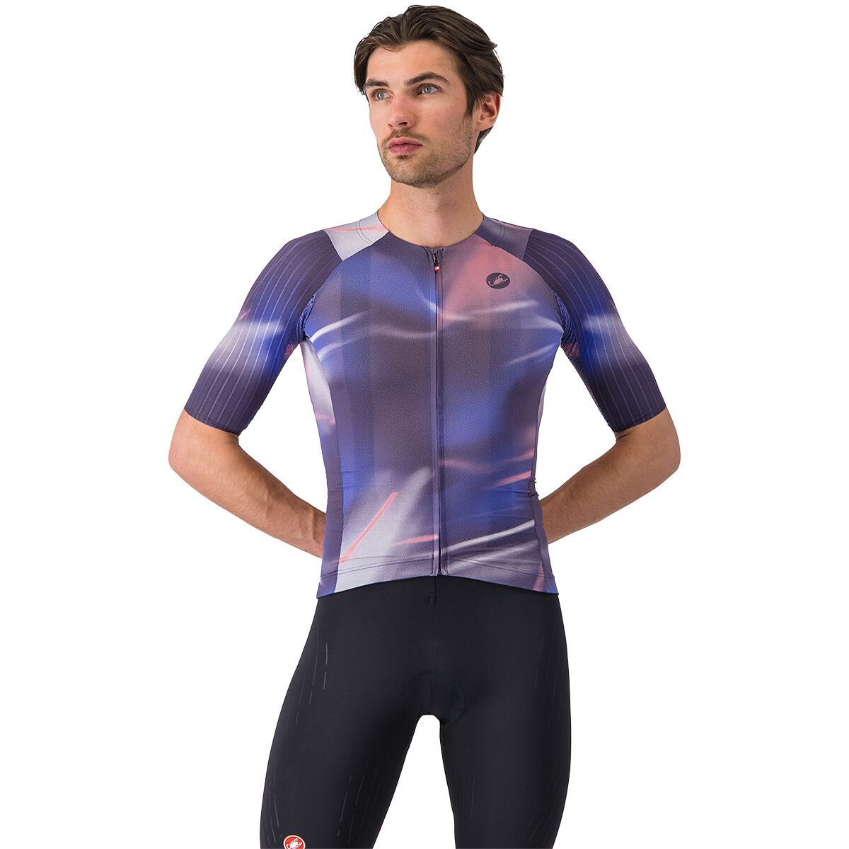 Image of Castelli Aero Race 8S Jersey - Men's Night Shade/Rosa Giro, M