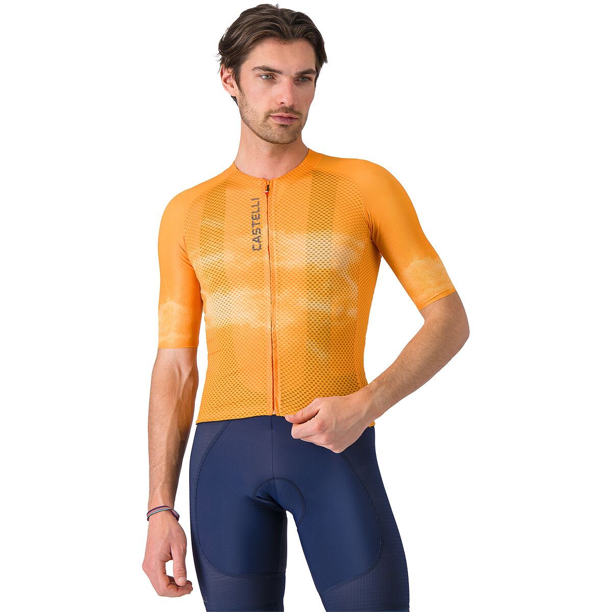 Image of Castelli Climber's A/C Short-Sleeve Jersey - Men's Vivid Orange/Smoky Gray, L