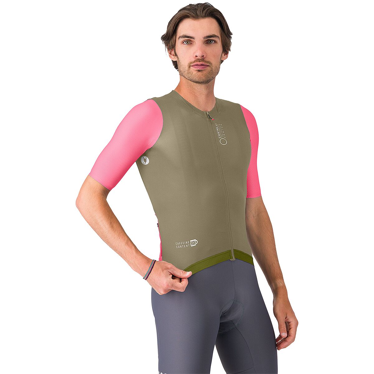 Image of Castelli Corretto Jersey - Men's Elmwood/Rosa Giro-White, L