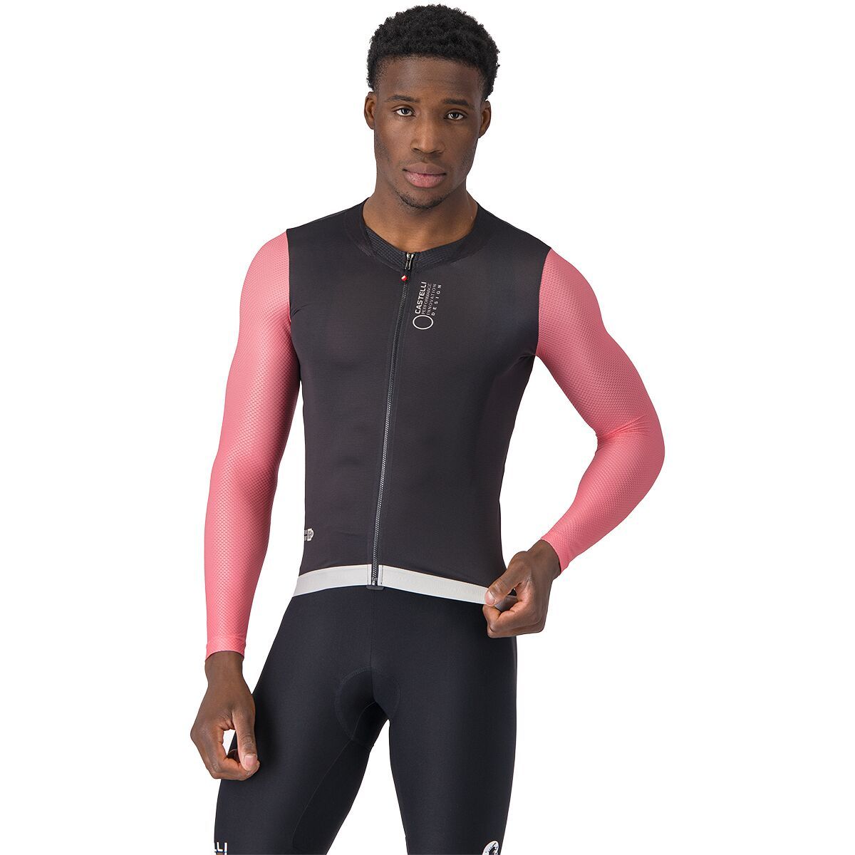 Image of Castelli Corretto Long-Sleeve Jersey - Men's Black/Rosa Giro-Silver Moon, M