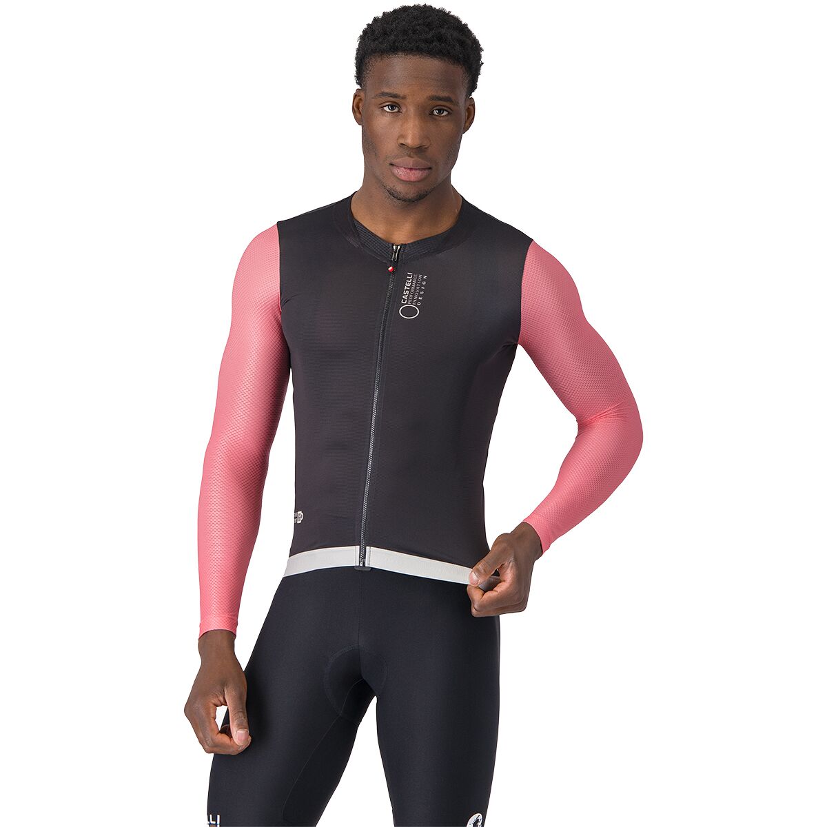 Image of Castelli Corretto Long-Sleeve Jersey - Men's Black/Rosa Giro-Silver Moon, S