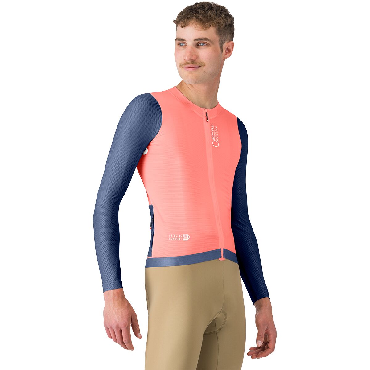 Image of Castelli Corretto Long-Sleeve Jersey - Men's Brilliant Pink/ Belgian Blue-White, XL