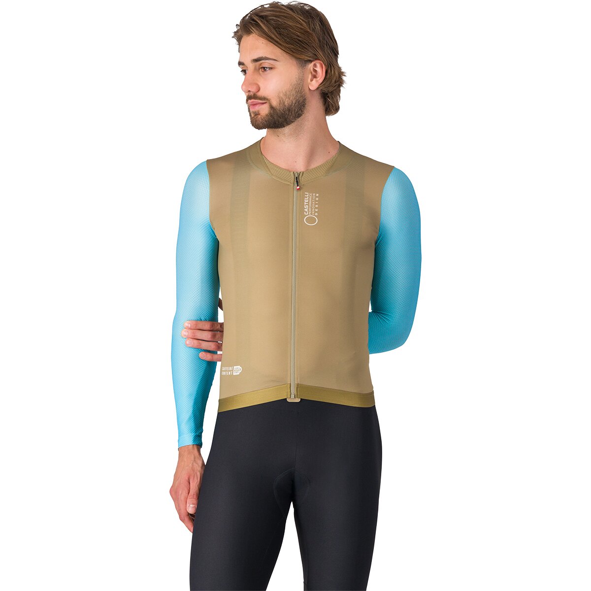 Image of Castelli Corretto Long-Sleeve Jersey - Men's Elmwood/Neon Cobalt-White, M