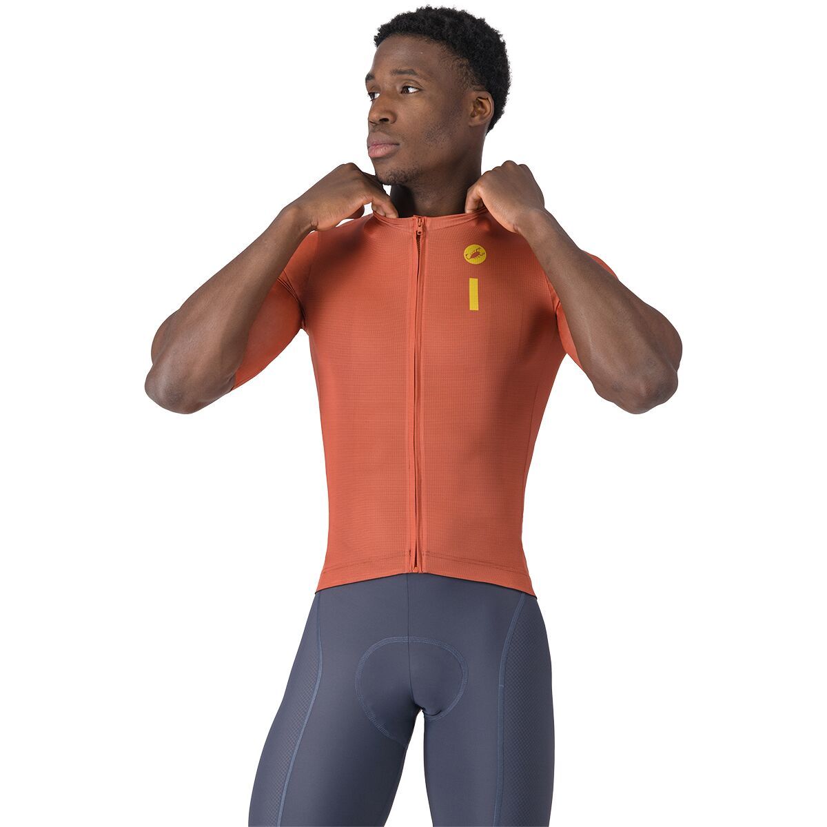 Image of Castelli Drittone Logo Jersey - Men's Paprika/Mango Mojito, 3XL