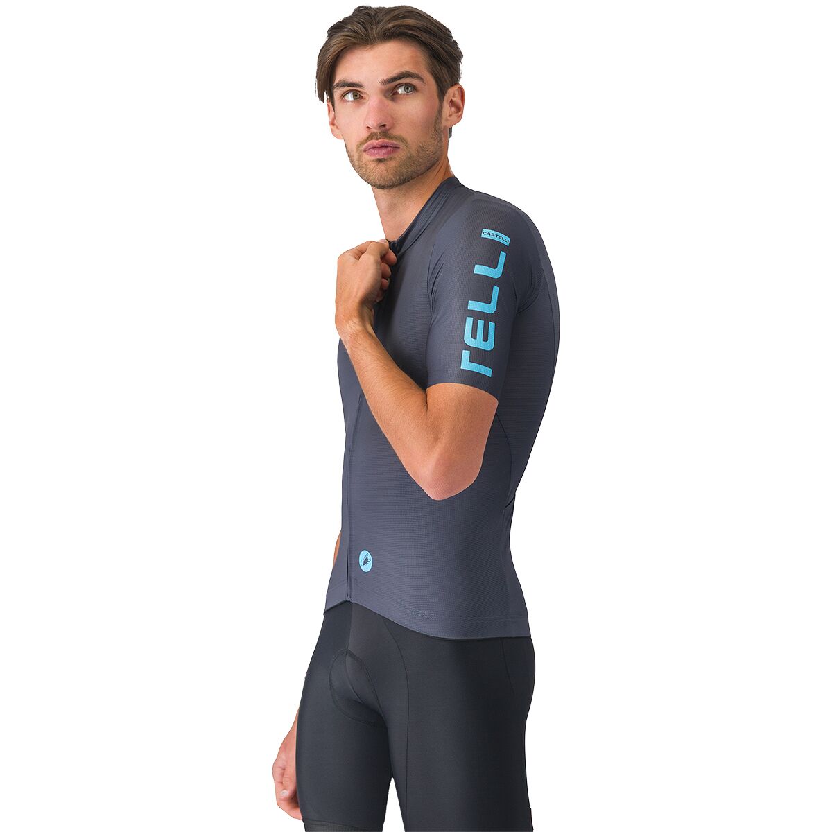 Image of Castelli Entrata Apex Jersey - Men's Twilight Blue/Neon Cobalt, S