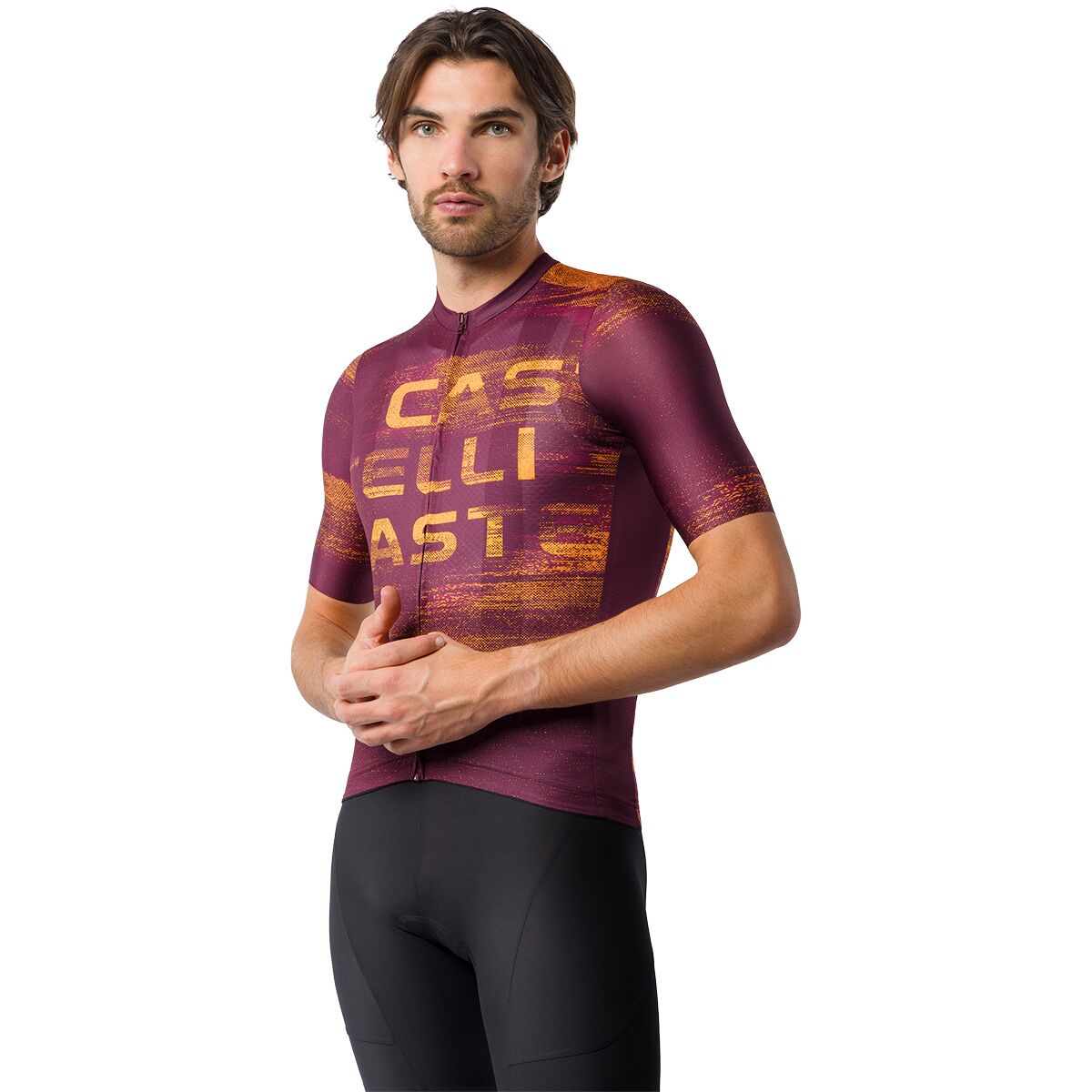 Image of Castelli Stratus Logo Jersey - Men's Deep Bordeaux/Winter Sky, M
