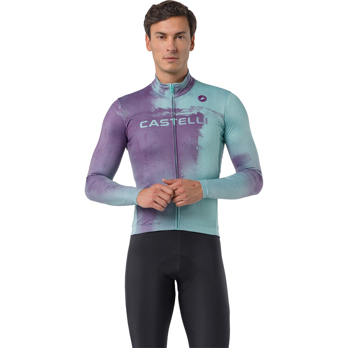 Image of Castelli Nebula Thermal Long-Sleeve Jersey - Men's Deep Purple/Pool Blue, L