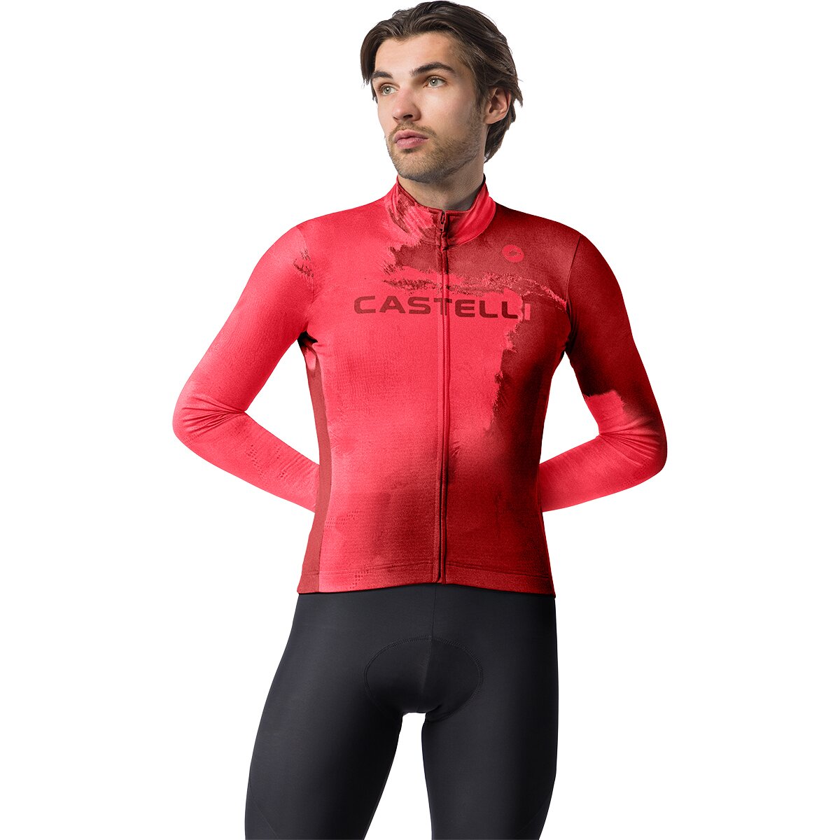 Image of Castelli Nebula Thermal Long-Sleeve Jersey - Men's Garnet/Hibiscus, L