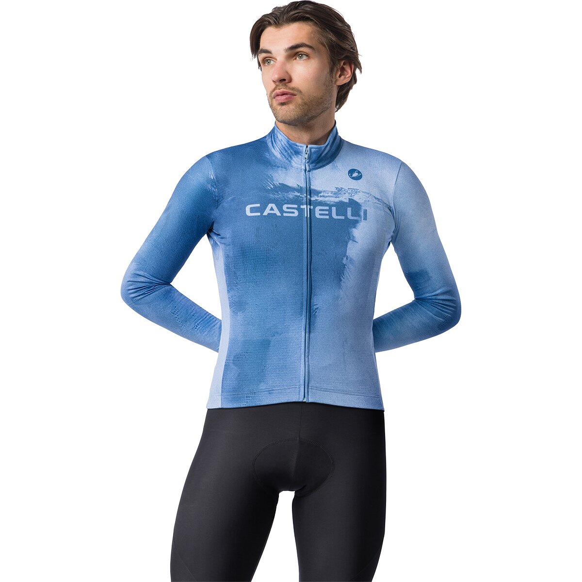 Image of Castelli Nebula Thermal Long-Sleeve Jersey - Men's Metallic Blue/Steel Fade, L
