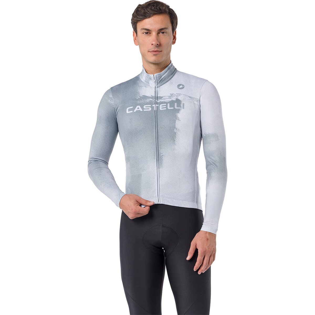 Image of Castelli Nebula Thermal Long-Sleeve Jersey - Men's Silver Gray/Nickel Gray, S