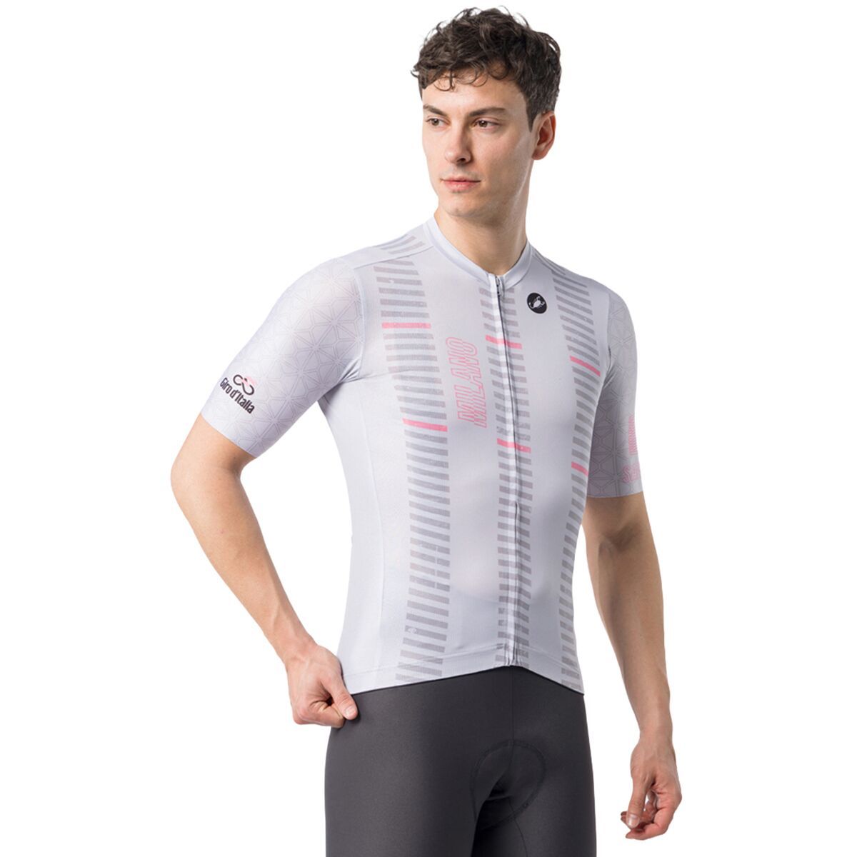 Image of Castelli #GIRO109 Rome Short-Sleeve Jersey - Men's Silver Gray/Rosa Giro, 3XL