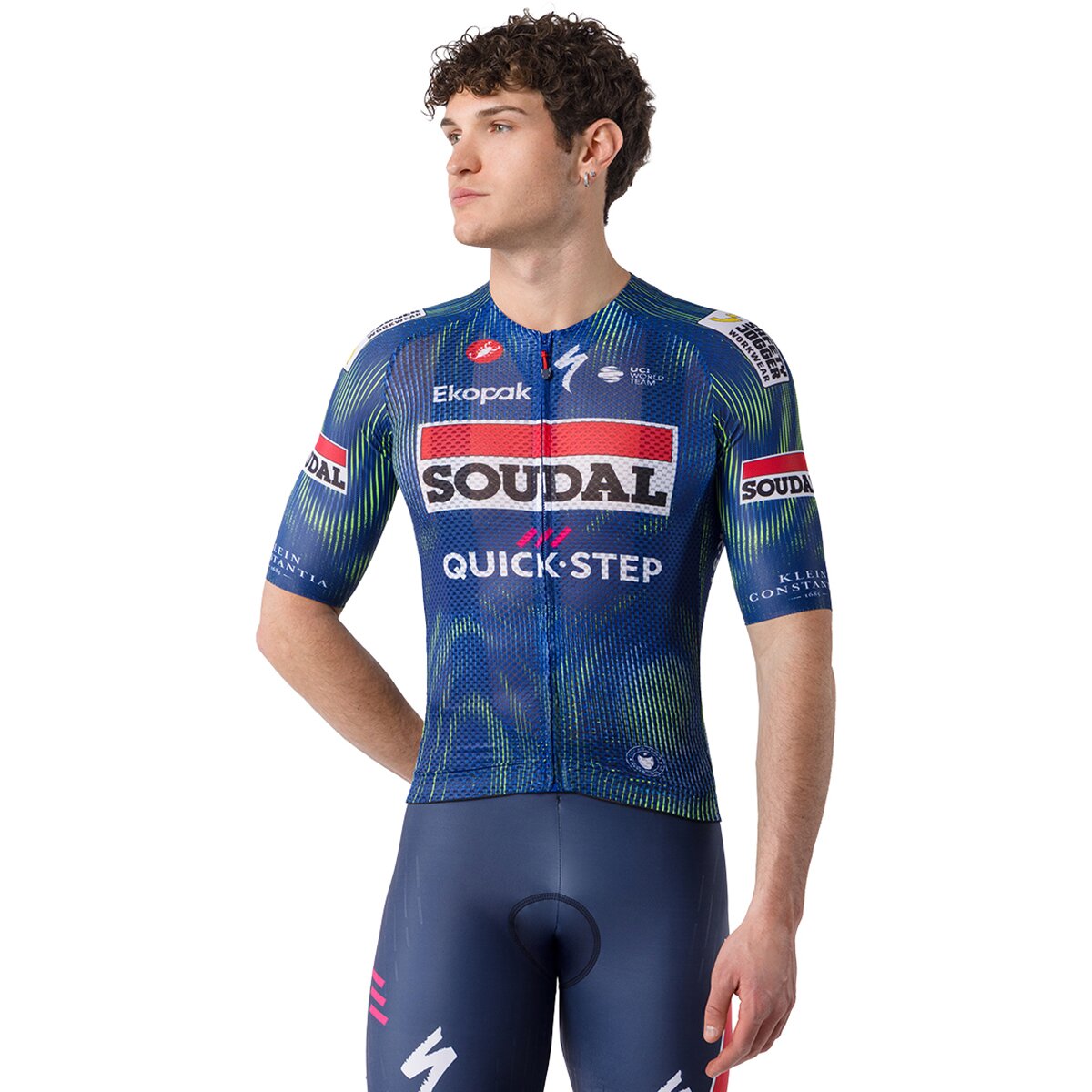 Image of Castelli Soudal/Quick Step Climber's A/C SS Jersey - Men's Blue/Electric Lime, XL