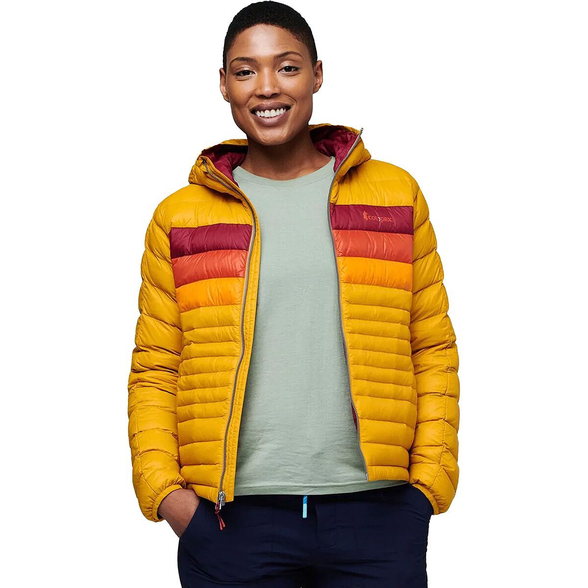 Cotopaxi Fuego Hooded Down Jacket - Women's Amber Stripes, S