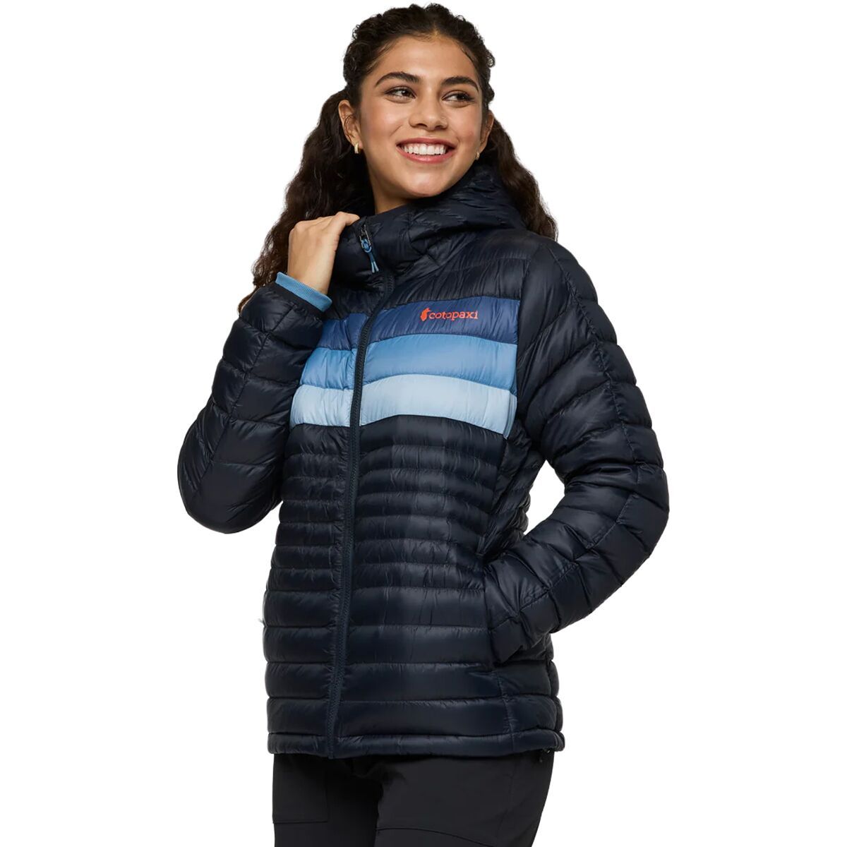 Image of Cotopaxi Fuego Hooded Down Jacket - Women's Carbon Stripes, M