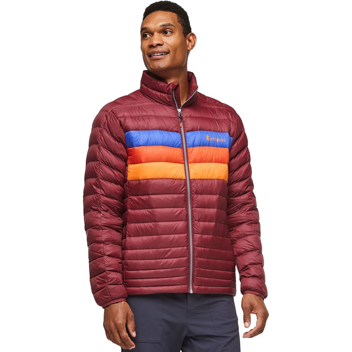 Cotopaxi Fuego Hooded Down Jacket - Men's Burgundy Stripes, M