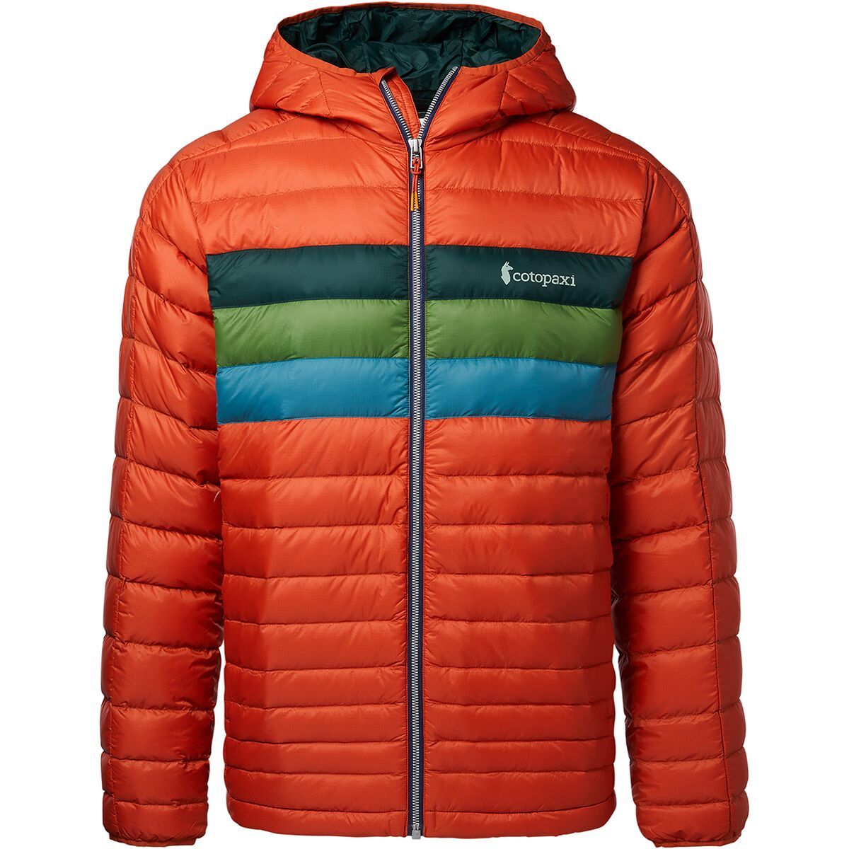 Cotopaxi Fuego Hooded Down Jacket - Men's Cayenne Stripes, L