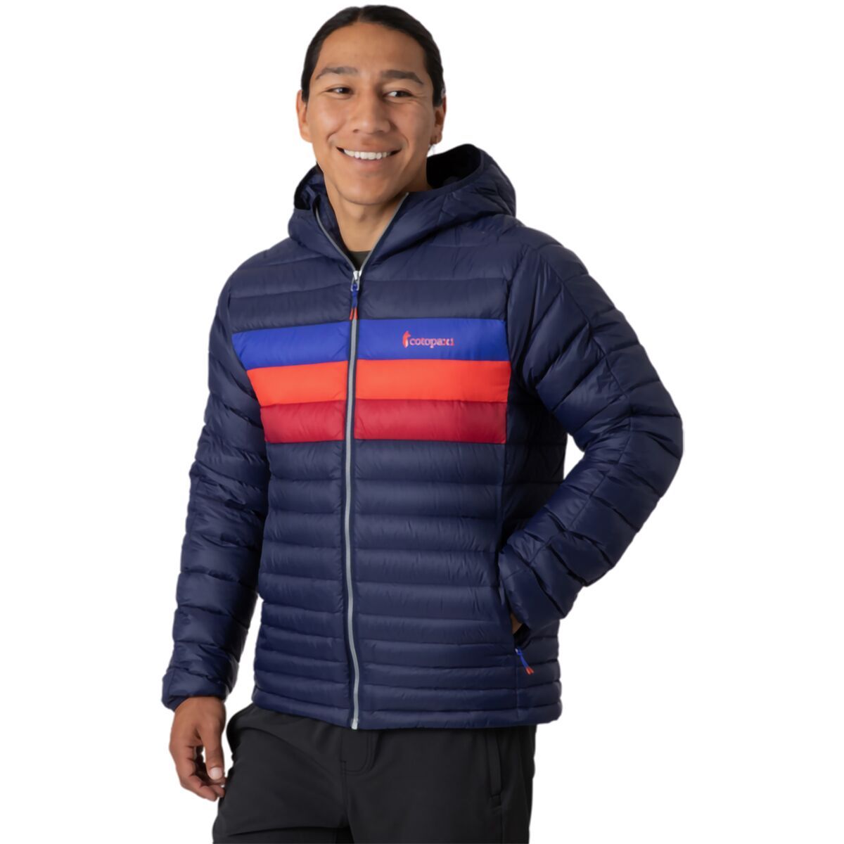 Cotopaxi Fuego Hooded Down Jacket - Men's Maritime & Blue Violet Stripes, M
