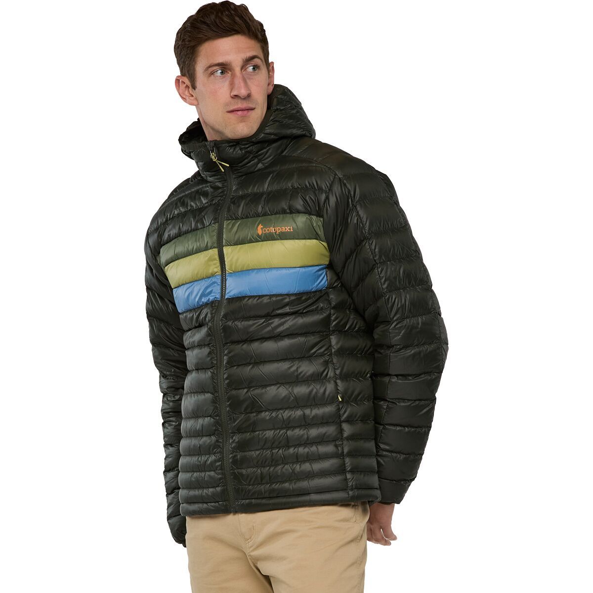 Image of Cotopaxi Fuego Hooded Down Jacket - Men's Woods Stripes, XXL