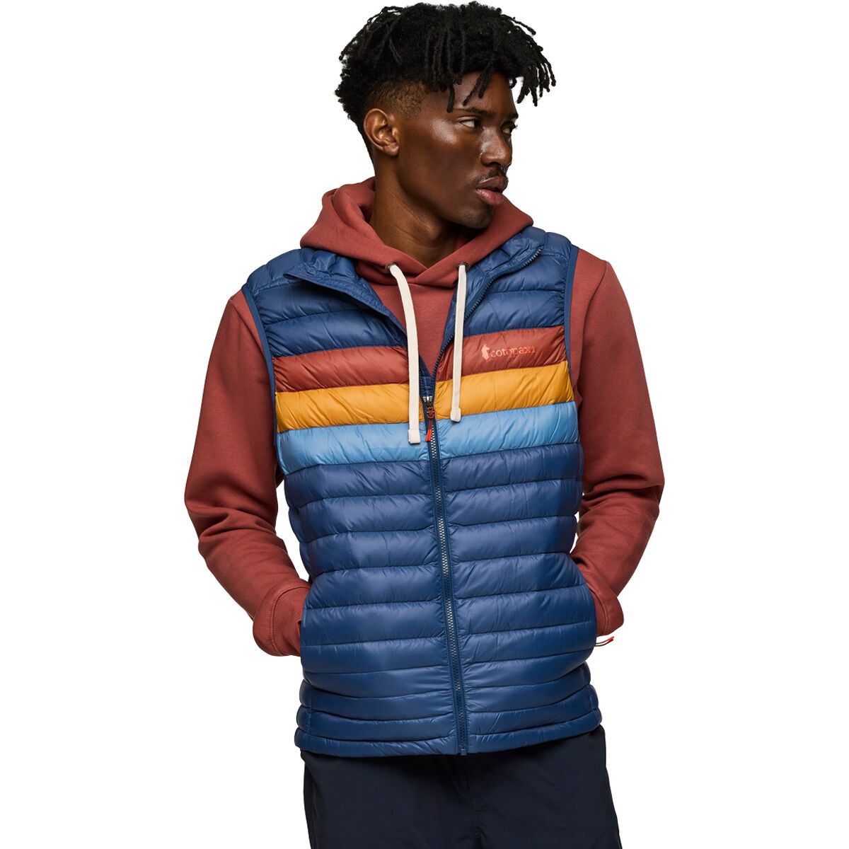Image of Cotopaxi Fuego Down Vest - Men's Deep Sea Stripes, S