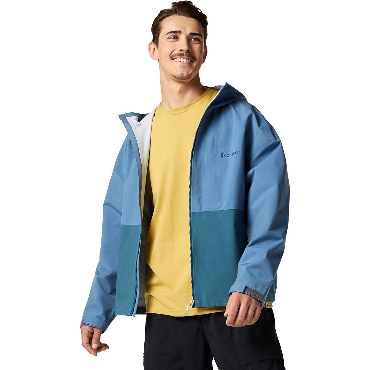 Image of Cotopaxi Cielo Rain Jacket - Men's Steel Blue and Everglade, XL