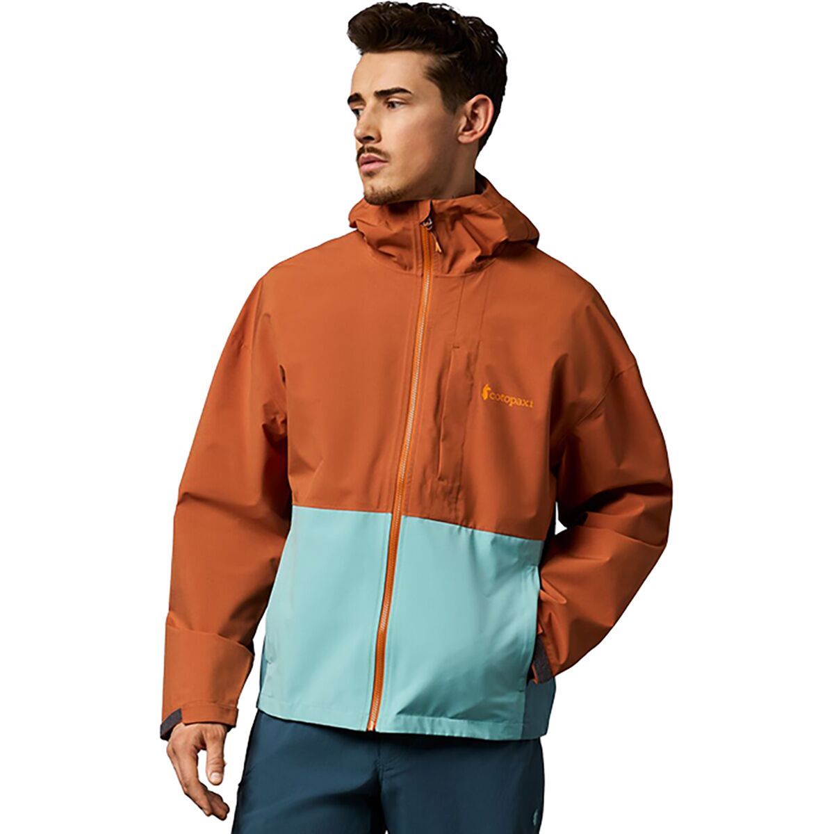 Image of Cotopaxi Cielo Rain Jacket - Men's Whiskey/Tide Pool, S
