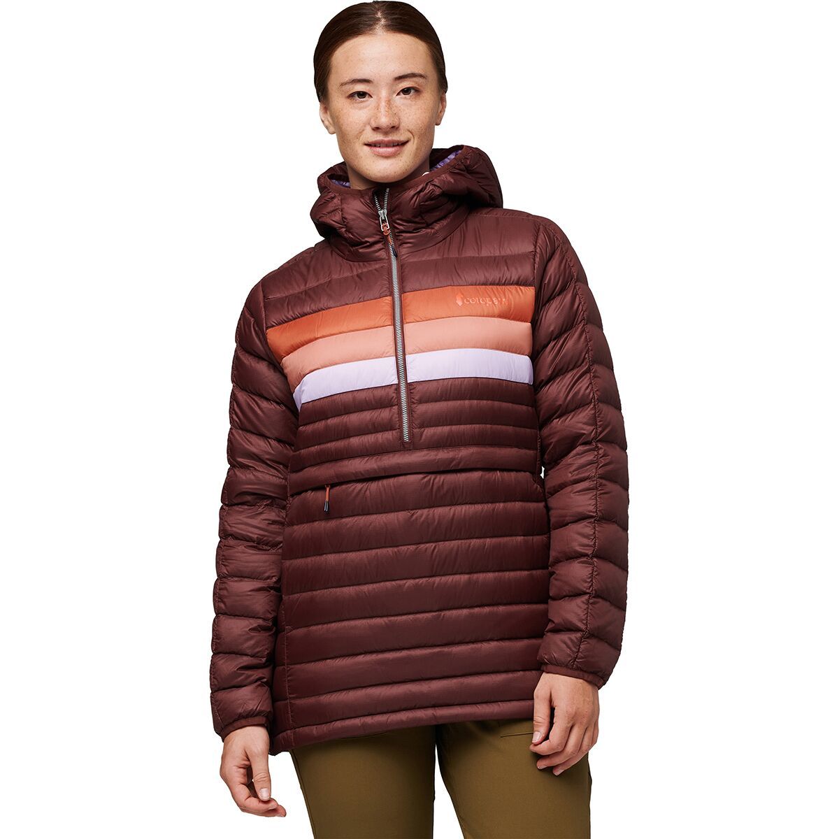 Cotopaxi Fuego Down Hooded Pullover - Women's Chestnut Stripes, XL