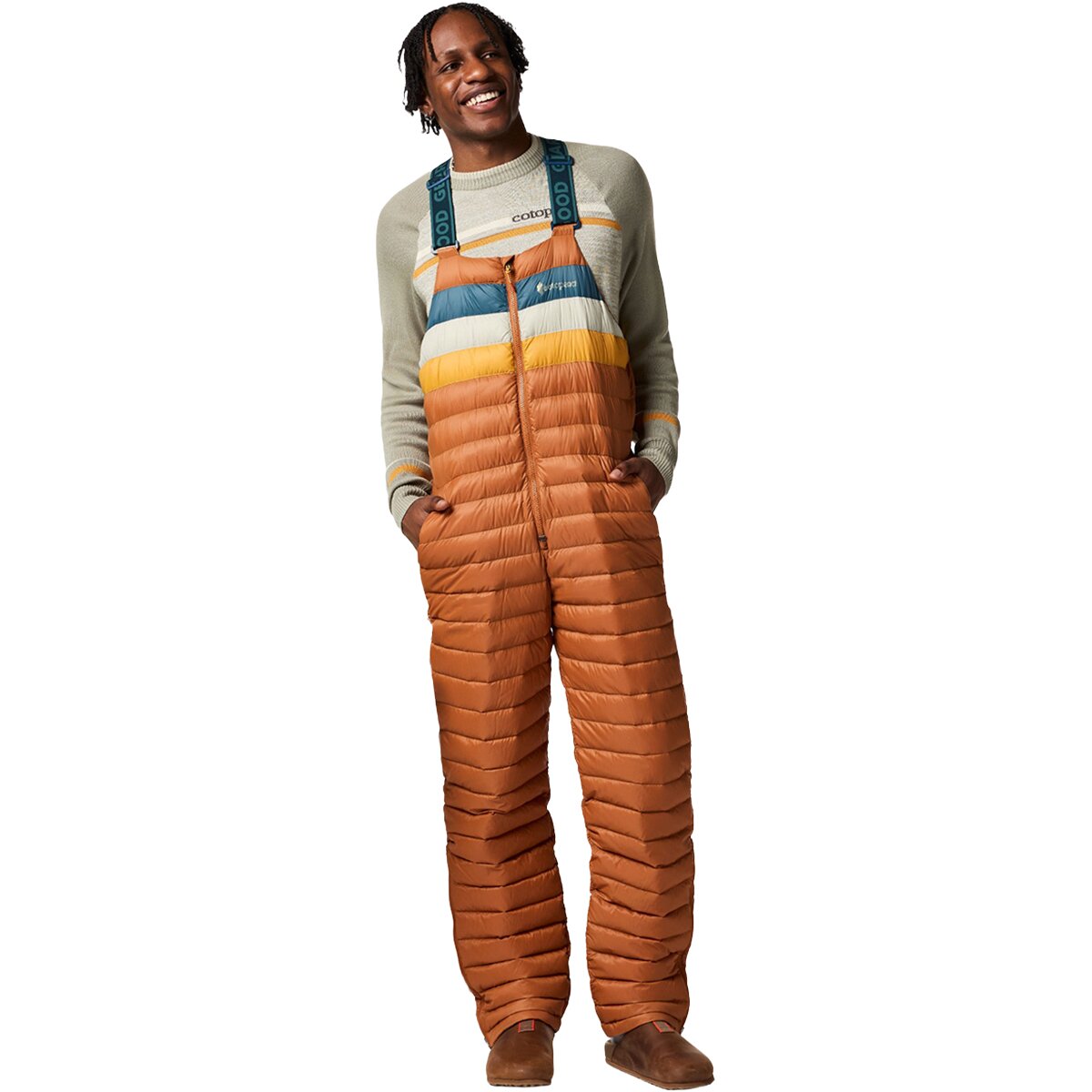 Image of Cotopaxi Fuego Down Overall - Men's Whiskey Stripes, XL