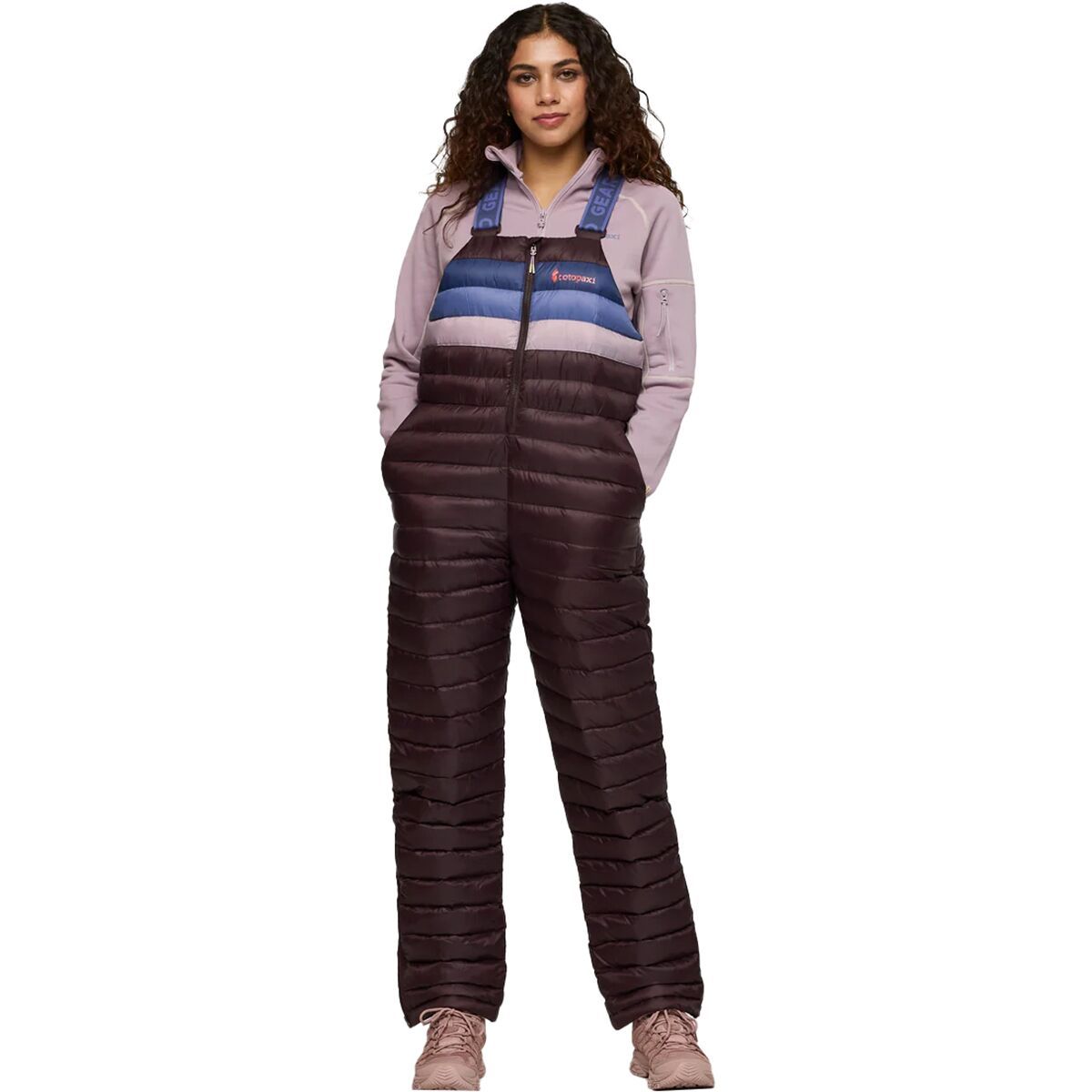 Image of Cotopaxi Fuego Down Overall - Women's Coffee Stripes, L