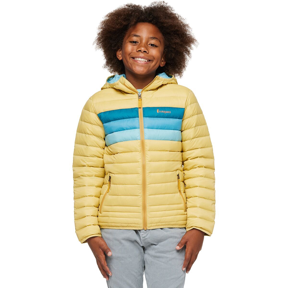 Cotopaxi Fuego Down Hooded Jacket - Boys' Wheat Stripes, XL