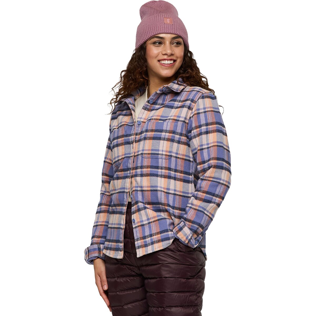 Image of Cotopaxi Mero Organic Flannel Shirt - Women's Blue Smoke/Quartz Plaid, M