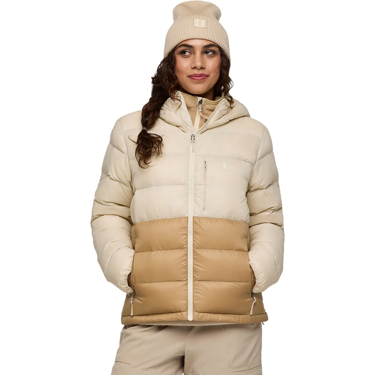 Image of Cotopaxi Fuego Max Down Hooded Jacket - Women's Cream/Khaki, M