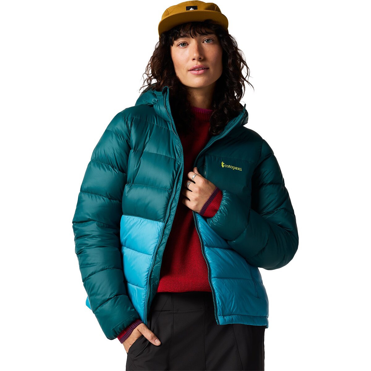 Image of Cotopaxi Fuego Max Down Hooded Jacket - Women's Deep Ocean and Oasis, L