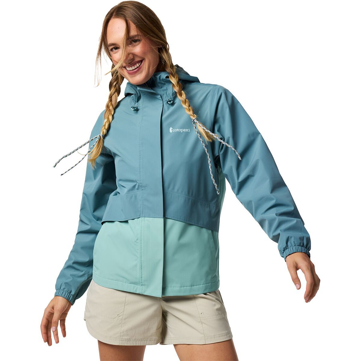 Image of Cotopaxi Rayu Rain Jacket - Women's Everglade and Tide Pool, L