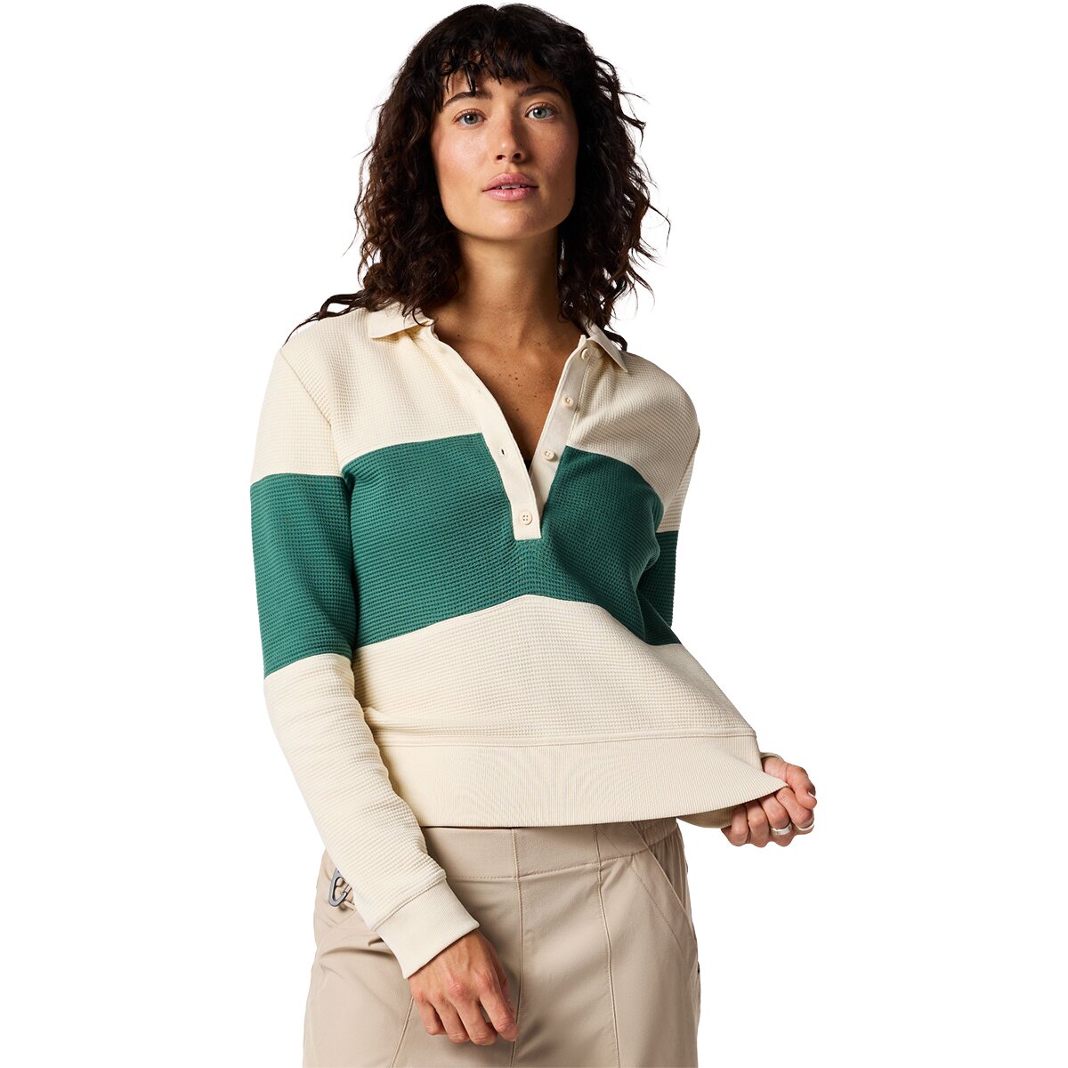 Image of Cotopaxi Atajo Waffle Rugby Long-Sleeve Top - Women's Cream and Juniper, L