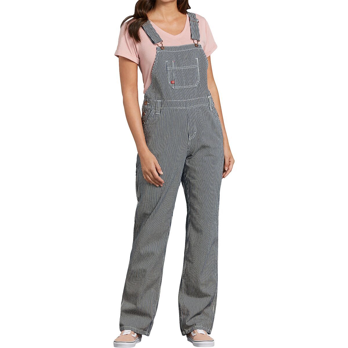 Image of Dickies Bib Relaxed Straight Overall - Women's Rinsed Hickory Stripe, XS