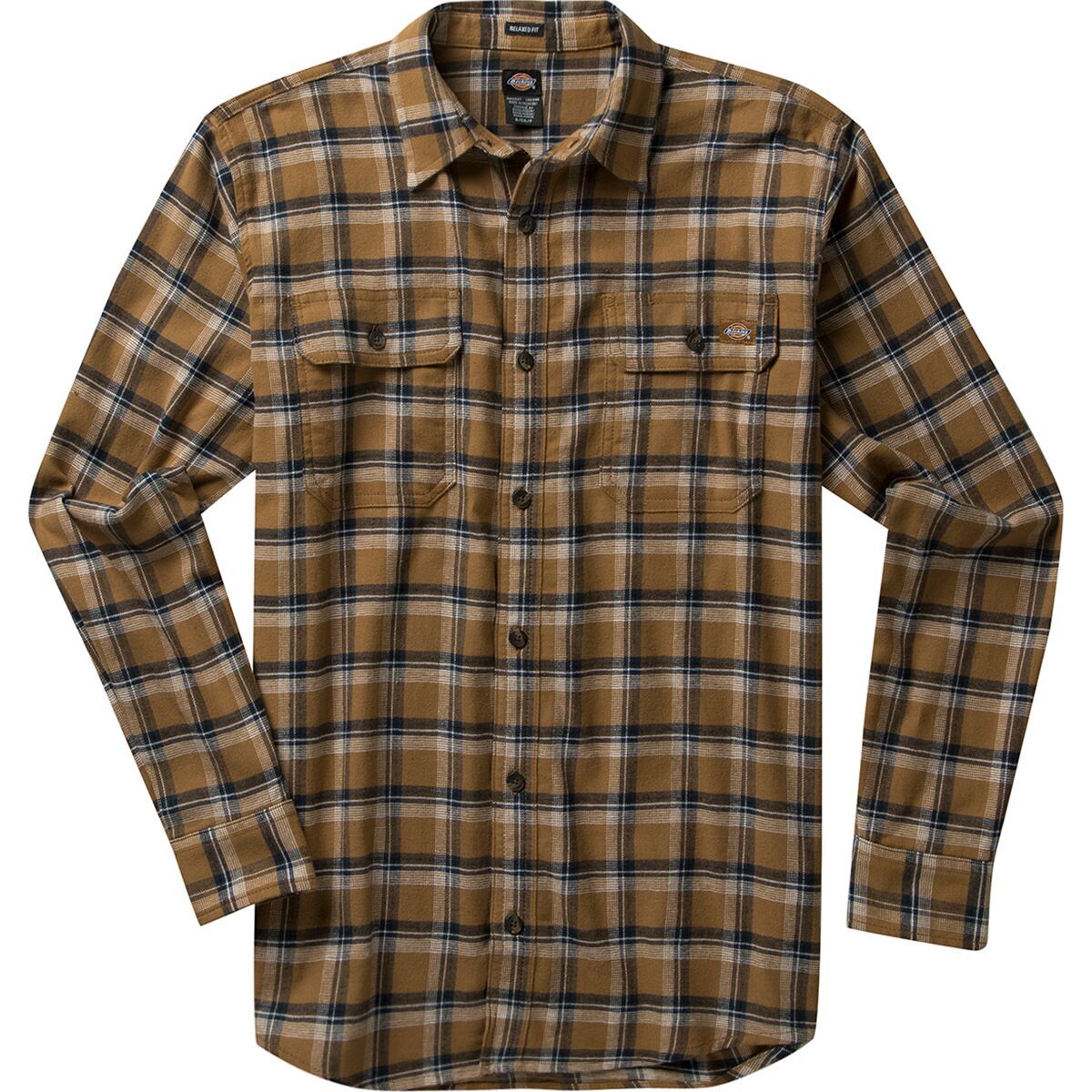 Dickies Flex Flannel Relaxed Long-Sleeve Shirt - Men's Brown Duck/Ink Navy/White Unbalanced, L