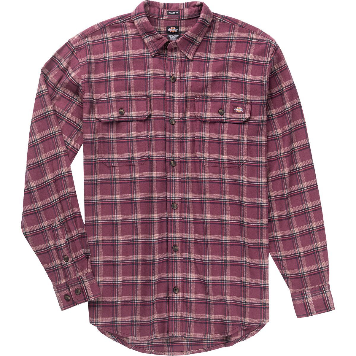 Dickies Flex Flannel Relaxed Long-Sleeve Shirt - Men's Burgundy/Ink Navy/Desert Sand Unbalanced, M