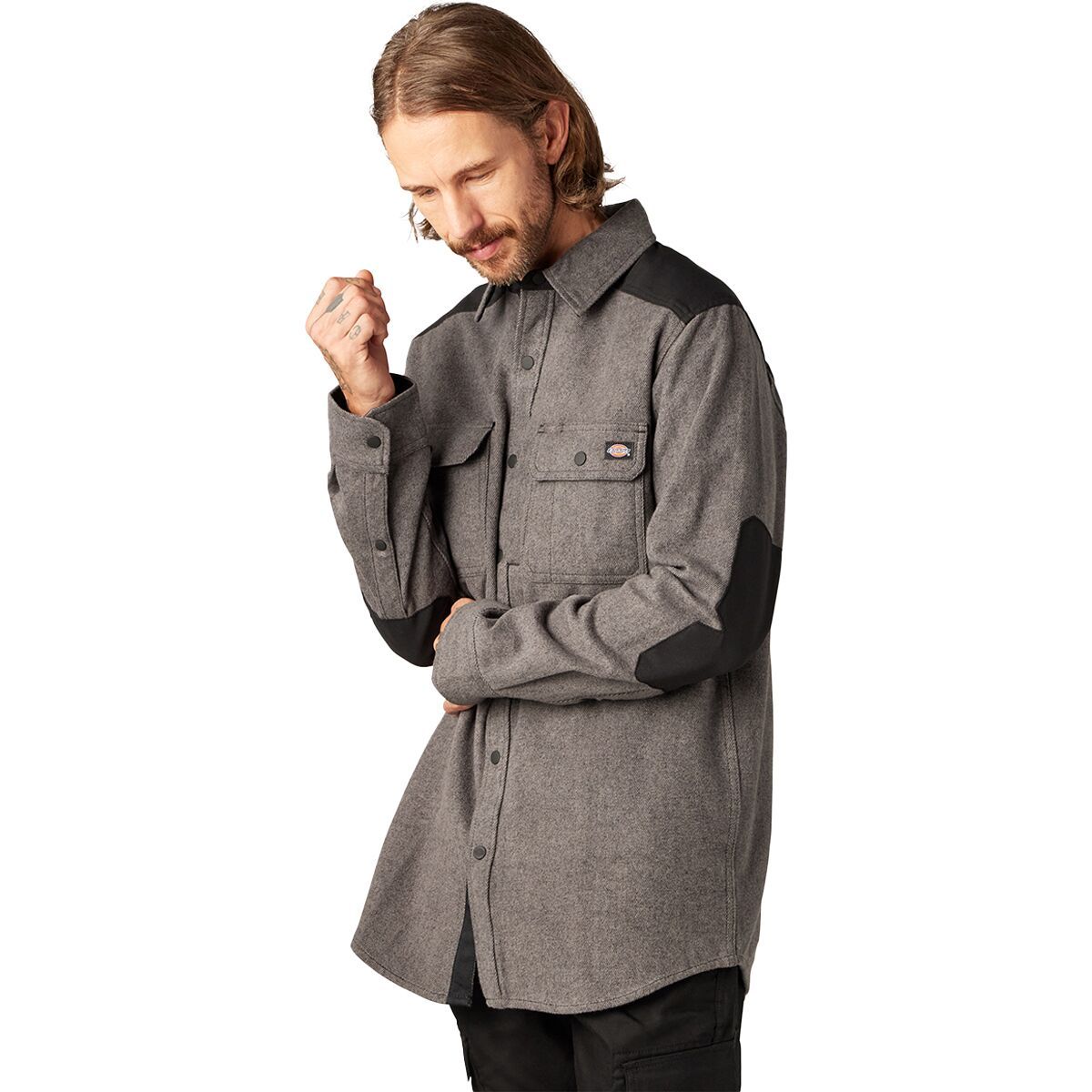 Dickies Heavyweight Flannel Shirt - Men's Grey/Black Twill, M