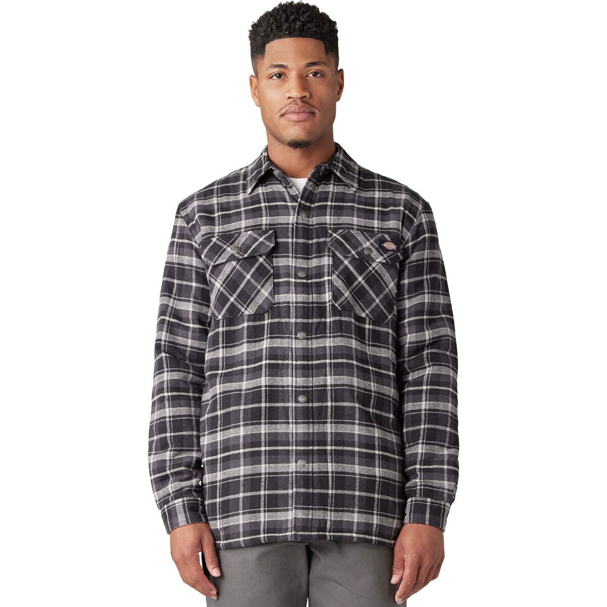 Dickies Sherpa Lined Flannel Shirt - Men's Charcoal Black Plaid, L