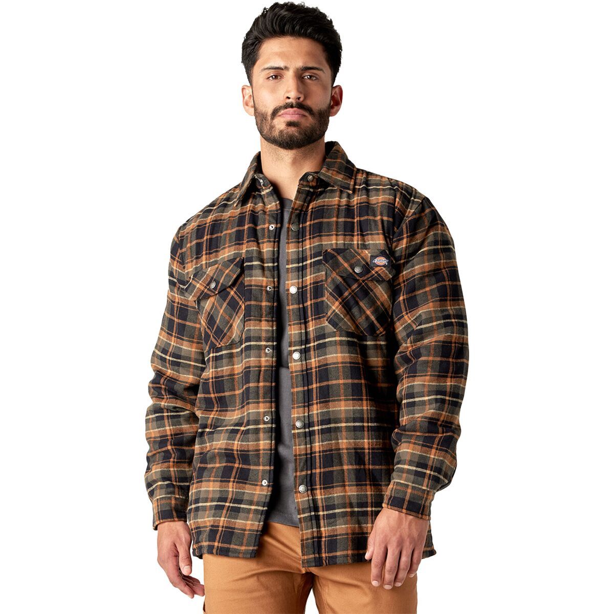 Dickies Sherpa Lined Flannel Shirt - Men's Moss Black Plaid, L