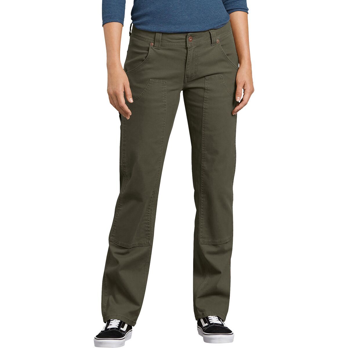 Dickies Double Front Duck Carpenter Pant - Women's Rinsed Moss Green, 6/Reg